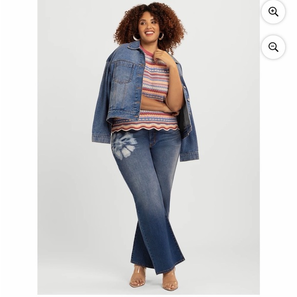 Jessica Simpson Blue Straight-Leg Jeans with Bleach Floral Details - Picture 16 of 16